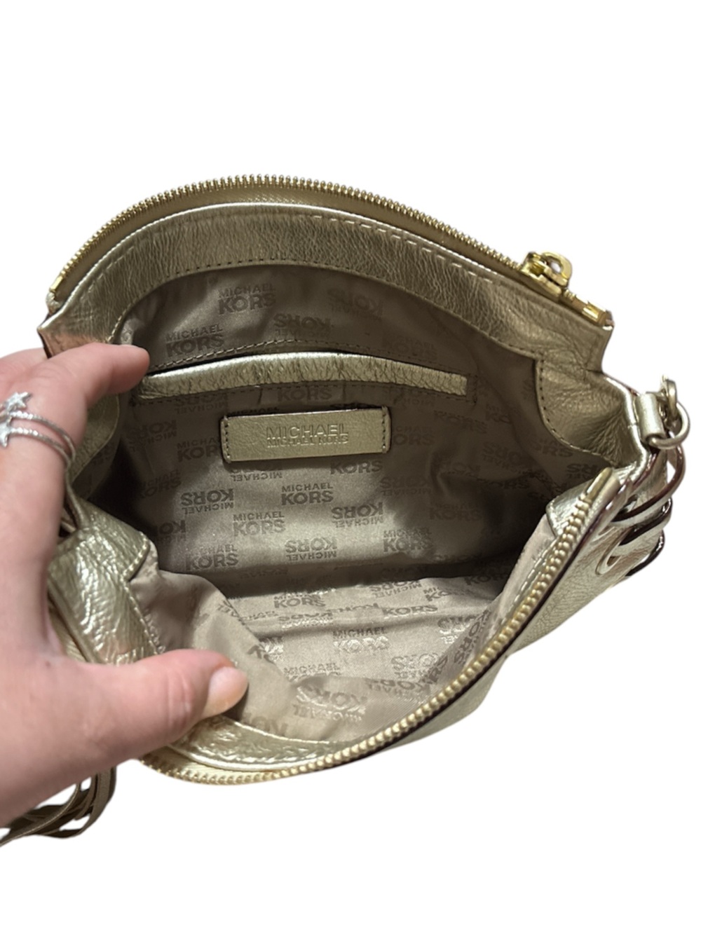 Michael Kors Metallic Gold Leather Wristlet Clutch - Picture 6 of 8